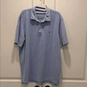 Vineyard Vines Men’s Pique Performance Polo, Light Blue Heathered, Large